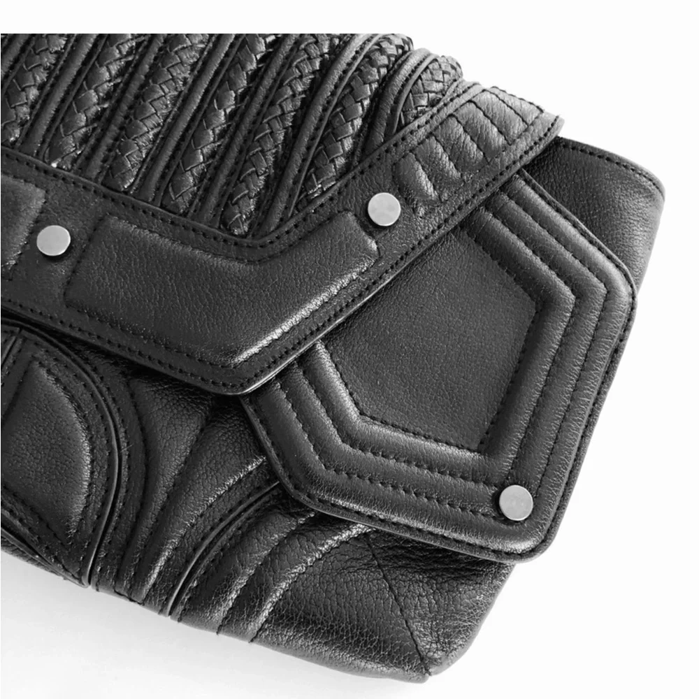 BRACHFELD PARLAGY DAPHNE BLACK LEATHER CLUTCH